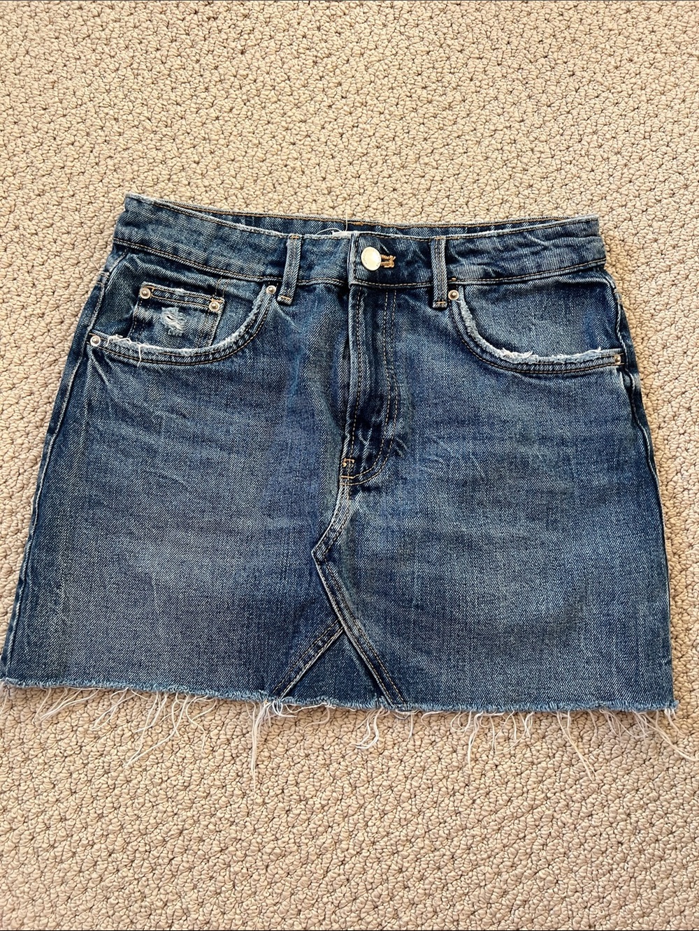 Zara Distressed Denim Mini Skirt